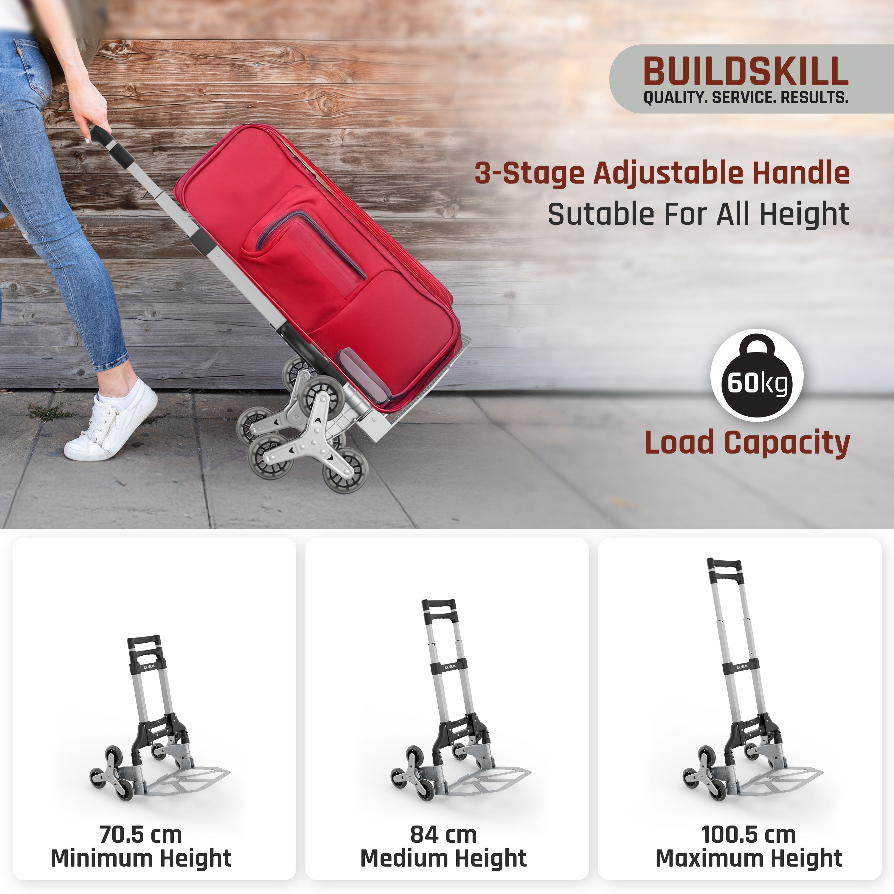 Buildskill 3 Wheel Folding Trolley – Aluminium, 60 kg Load