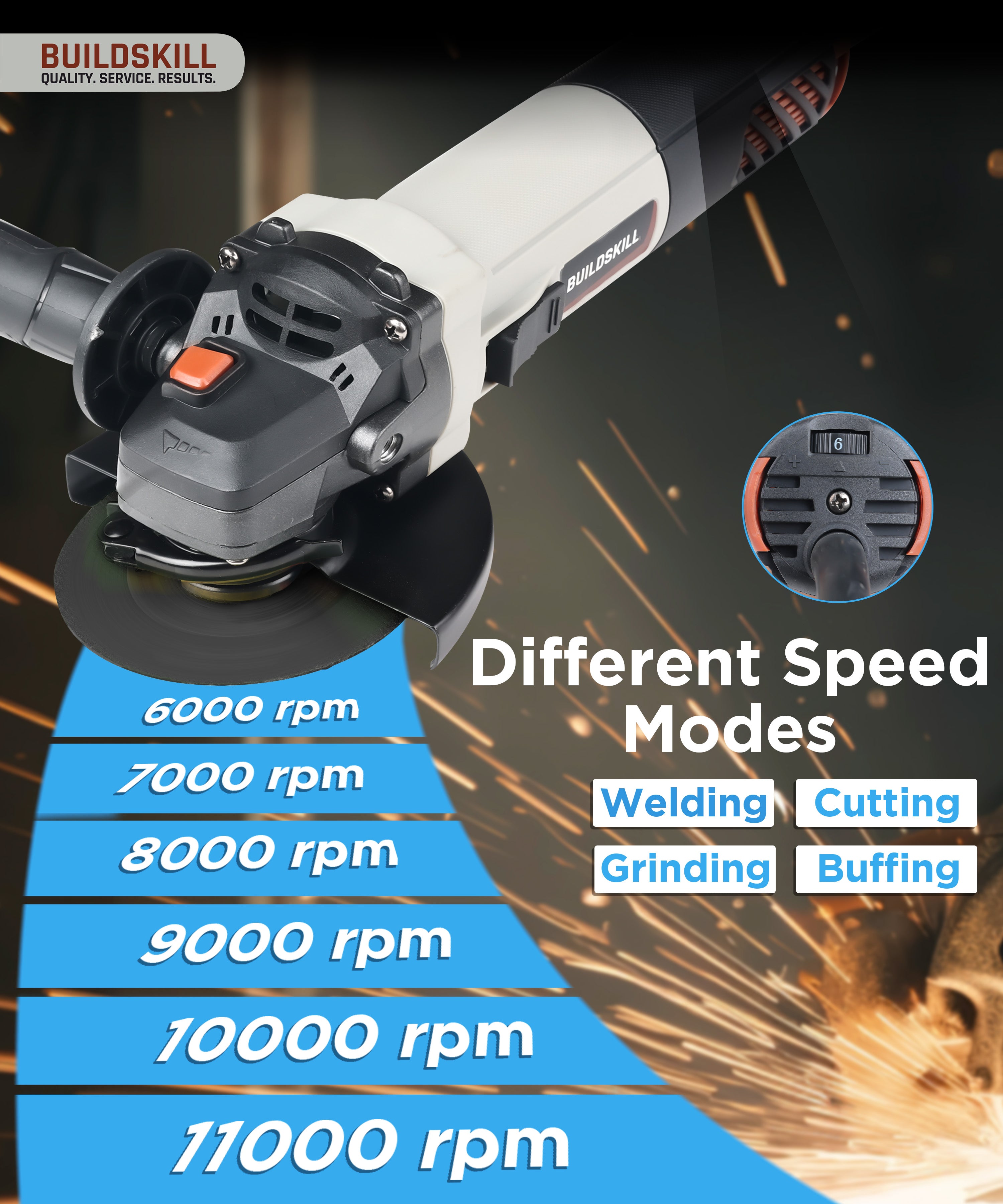 Angle Grinder 1100W 125MM QC + VS