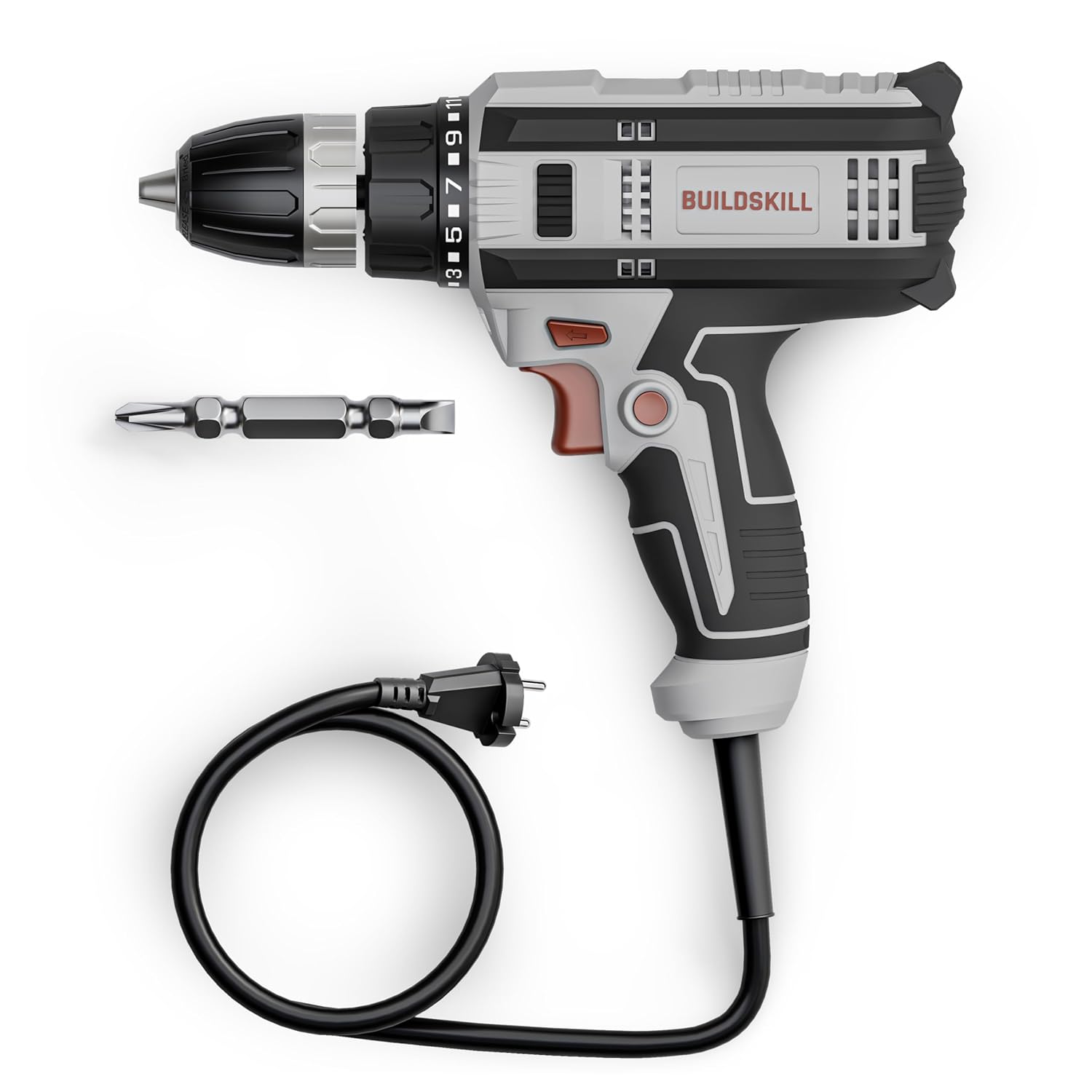 BUILDSKILL 350W Electric Screwdriver | 0-1000RPM Copper Motor | Forward-Reverse | LED Light | 10MM Quick Release Chuck | 23NM Max. Torque with 20+1 Adjustments | 1.8M Long Cable | TPR Soft Grip