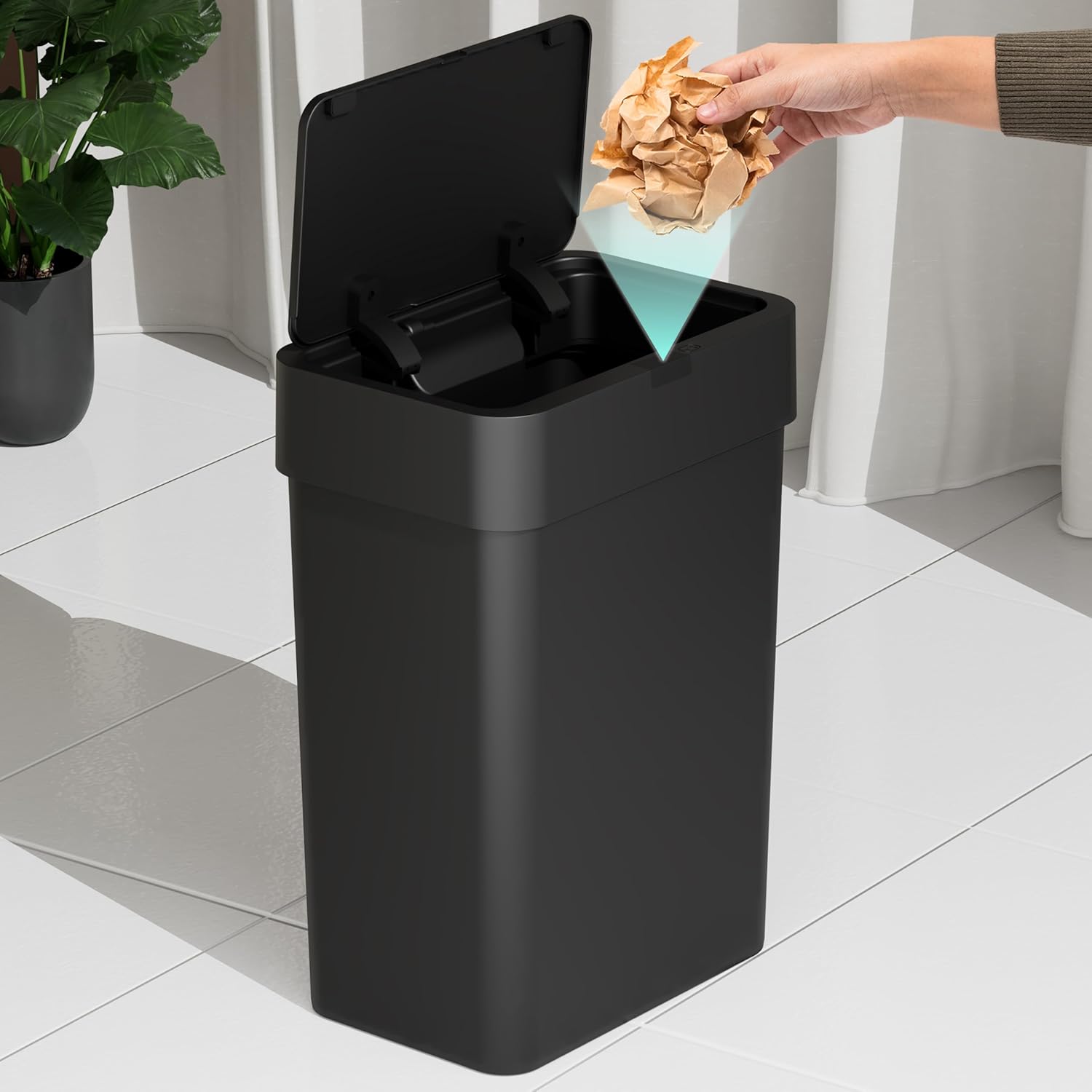 BUILDSKILL 15 Litre Smart Sensor Dustbin for Home | IPX5 Waterproof | 360° Odour Lock | Soft Close & Open | ABS Body | Compact Size | Convenient & Hygienic | Touchless Smart Dustbin for Home (Black)