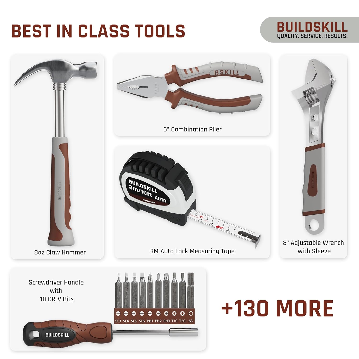 BUILDSKILL 136 PCs 550W Corded Electric Drill Toolkit | 3000 RPM | 48000 BPM Impact Rate | Copper Motor | 13mm Metal Chuck Drill Machine for Wall Drilling | Forward-Reverse | Professional & DIY use