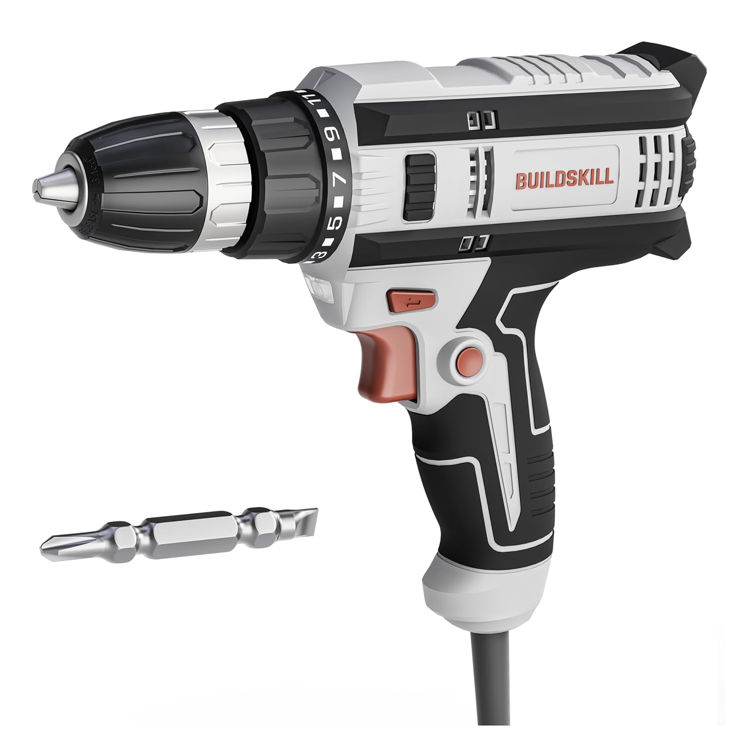 BUILDSKILL 350W Electric Screwdriver | 0-1000RPM Copper Motor | Forward-Reverse | LED Light | 10MM Quick Release Chuck | 23NM Max. Torque with 20+1 Adjustments | 1.8M Long Cable | TPR Soft Grip