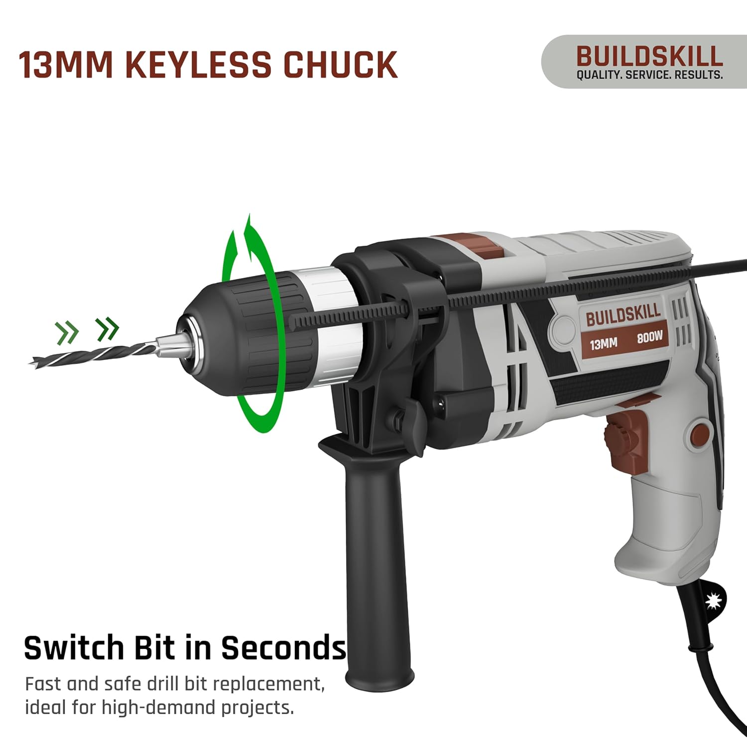 BUILDSKILL 163 PCs 800W Corded Electric Drill Toolkit | 3300 RPM | 48000 BPM Impact Rate | Copper Motor | 13mm Keyless Chuck Drill Machine for Wall Drilling | Forward-Reverse | Professional & DIY use