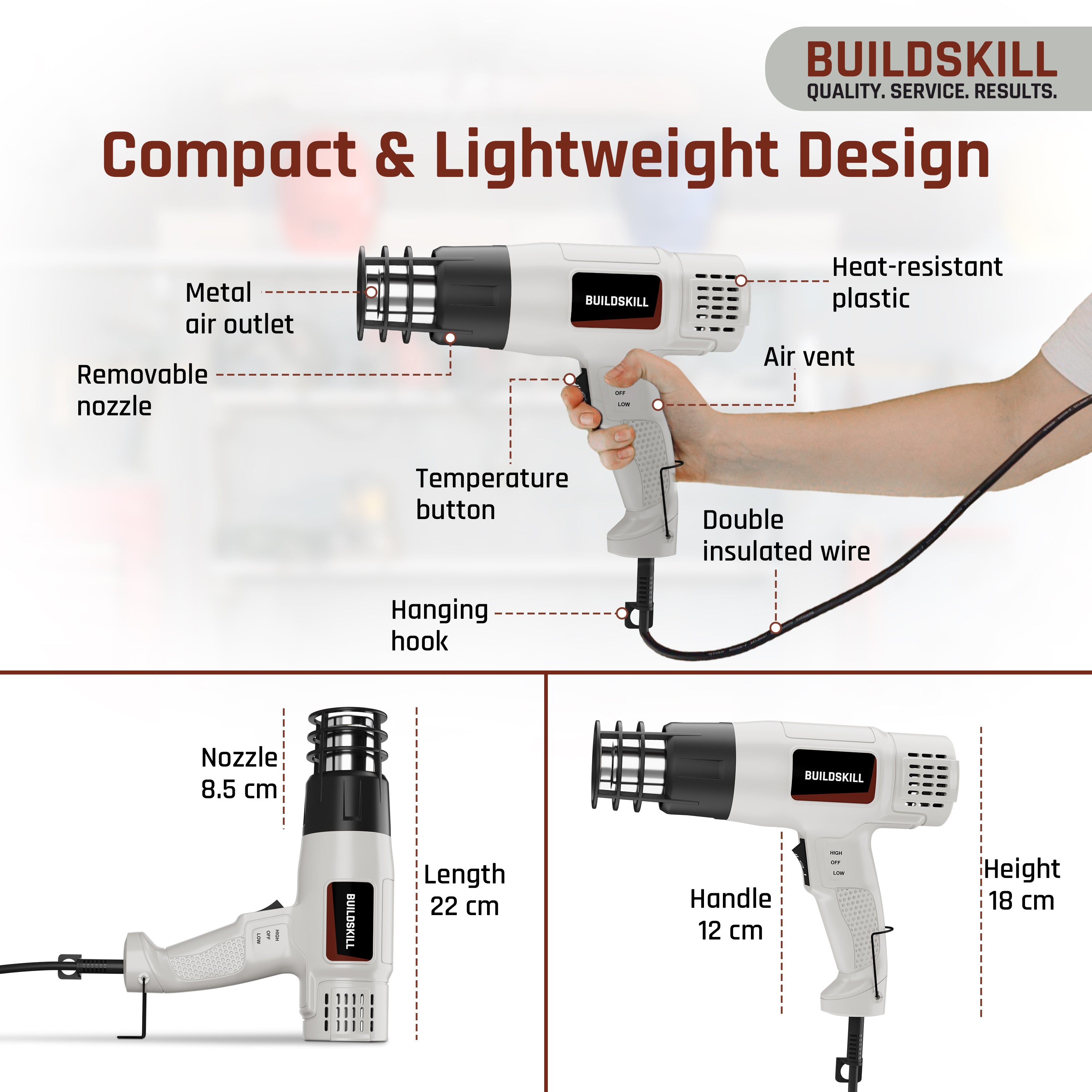 Buildskill 1800W Heat Gun with Safety Features