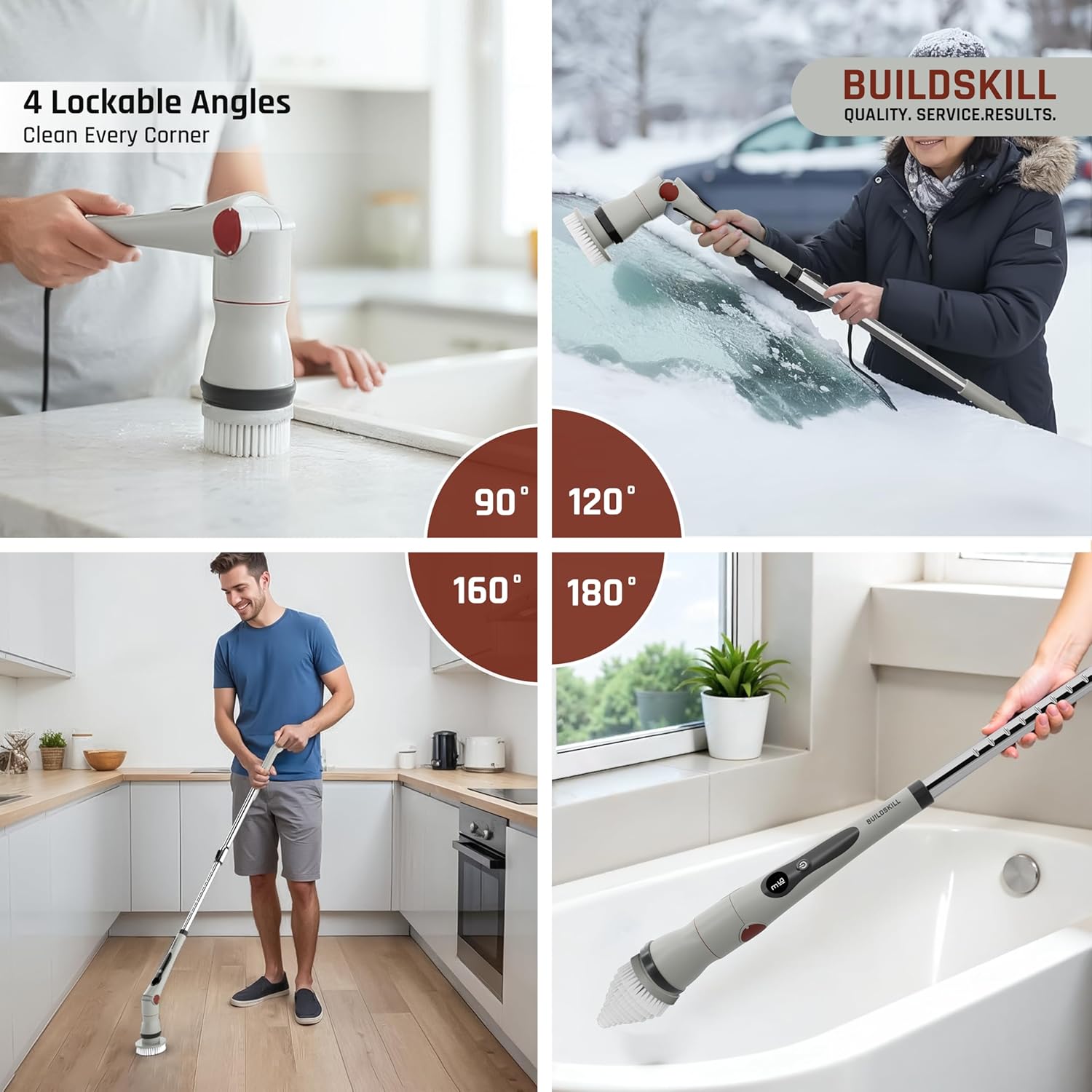 BUILDSKILL 13 in 1 Advanced Electric Spin Scrubber with LED Display | IPX6 Waterproof | 3 Speeds | 4 Angles | Telescopic SS Handle | 2.5Ah Type-C| Tiles, Slabs, Car & Bathroom Cleaning Brush Electric
