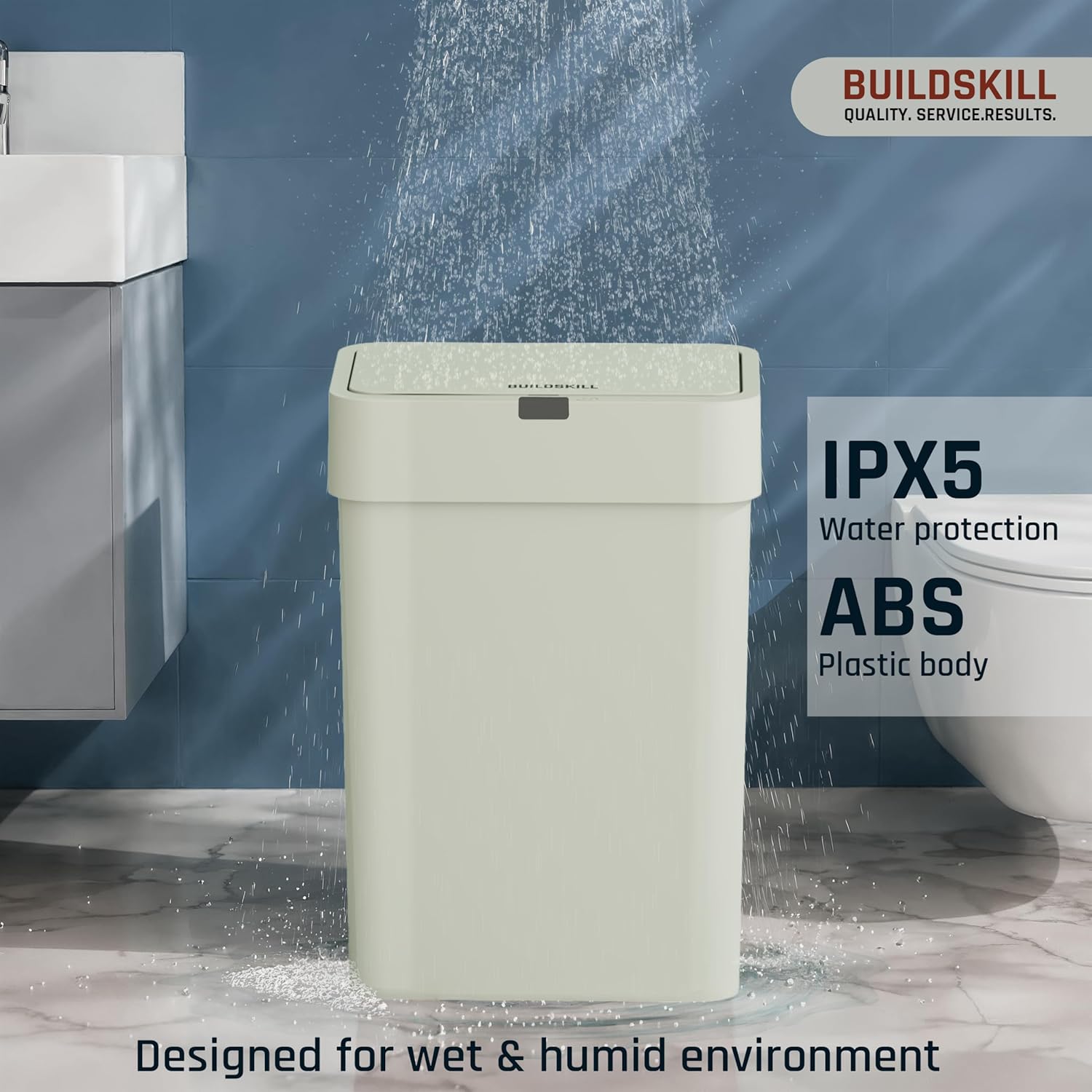 BUILDSKILL 9 Litre Smart Sensor Dustbin for Home | IPX5 Waterproof | 360° Odour Lock | Soft Close & Open | ABS Body | Compact Size | Convenient & Hygienic | Touchless Smart Dustbin for Home (Grey)