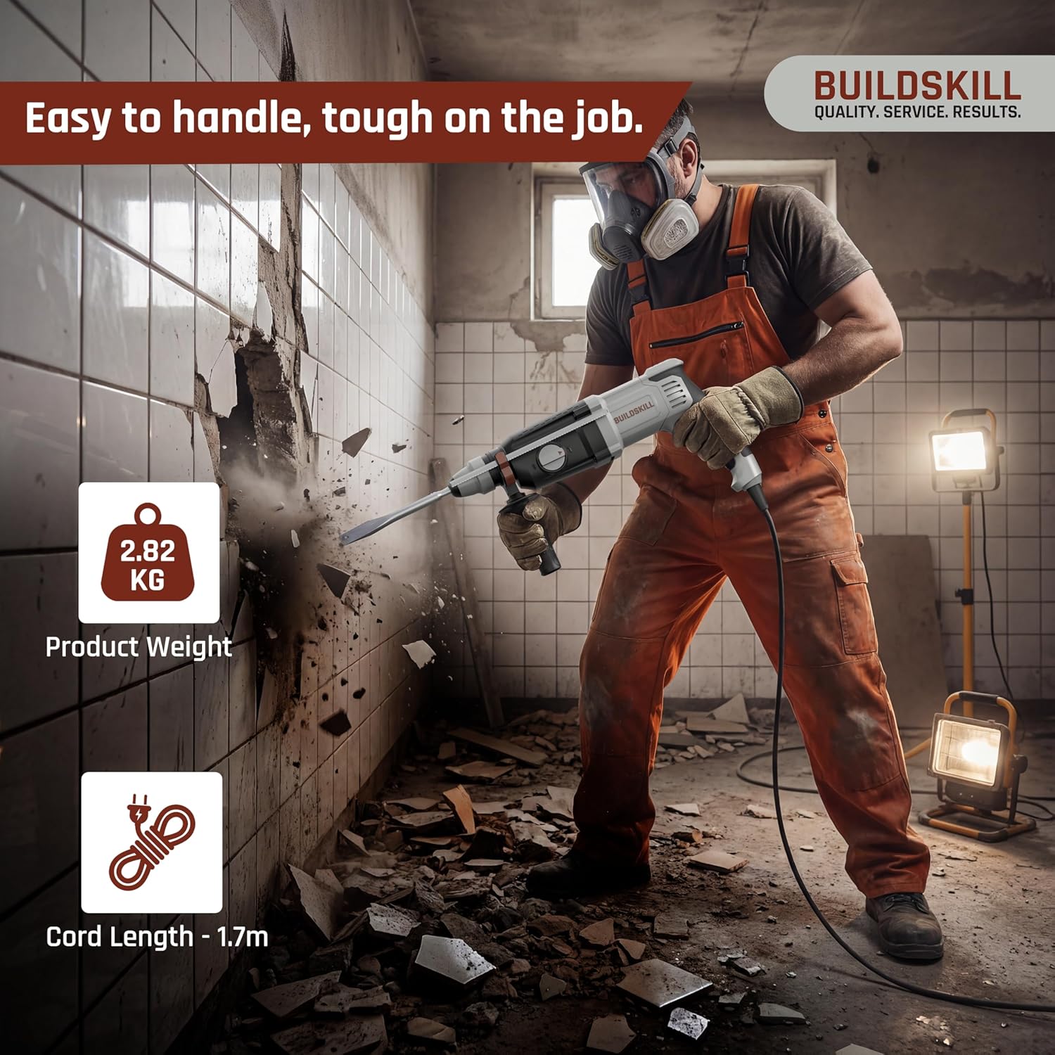 BUILDSKILL 850W Rotary Hammer Drill | 1100 RPM Copper Motor | 26mm SDS+ Chuck | 4900 BPM | 4 Modes| 3J Impact | Variable Speed | with 6/8/10mm Bits + Pointed & Flat Bits for Concrete, Metal & Wood