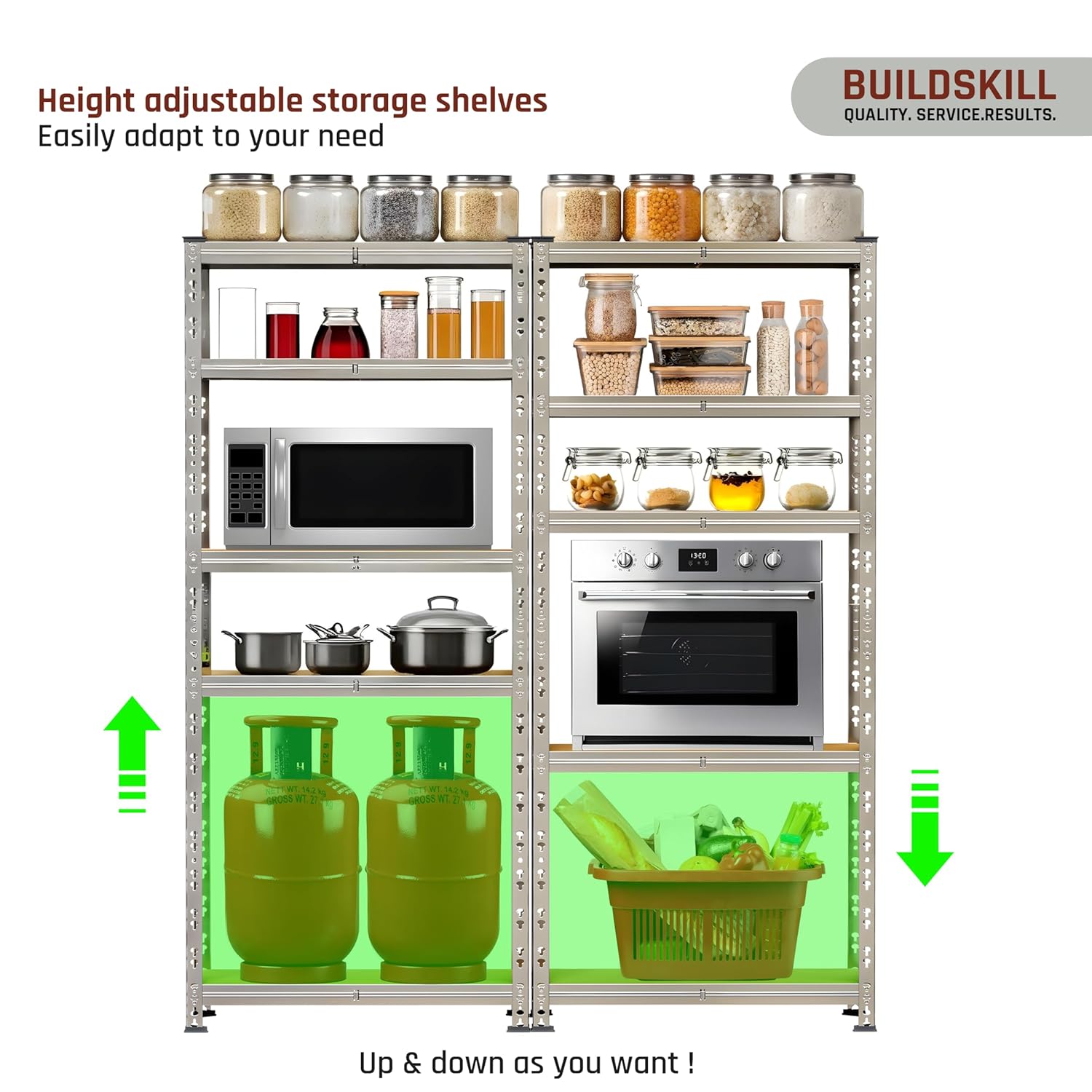 BUILDSKILL 5-Tier Multipurpose Storage Rack | Bolt-Free Assembly | Galvanized Metal | Thick MDF Board | 175kg Capacity Per Shelf | 170x70x30cm Adjustable Shelf Rack for Home, Garage & Shop | Silver