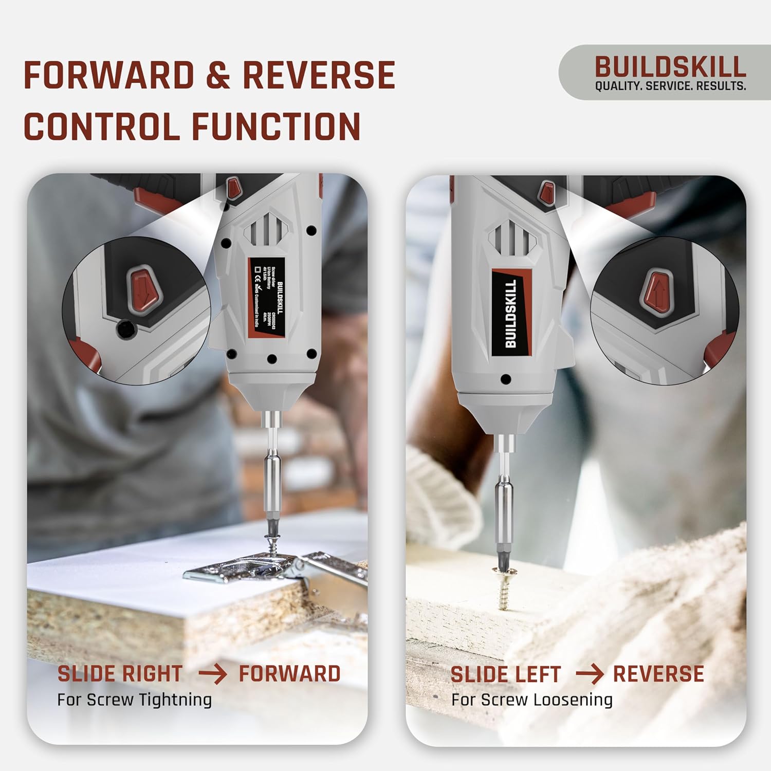 BUILDSKILL 4V Cordless Screw Driver Kit | 19 Pcs | 4 N.M. Torque | 250 RPM | Magnetic Chuck | 1.5AH Battery | Forward-Reverse | 2 position Handle Lock & LED Light | Type-C Charging cable included