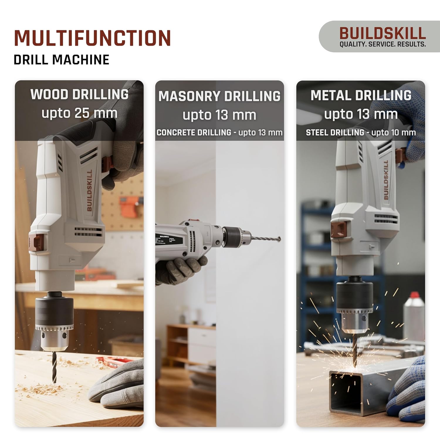BUILDSKILL 136 PCs 550W Corded Electric Drill Toolkit | 3000 RPM | 48000 BPM Impact Rate | Copper Motor | 13mm Metal Chuck Drill Machine for Wall Drilling | Forward-Reverse | Professional & DIY use