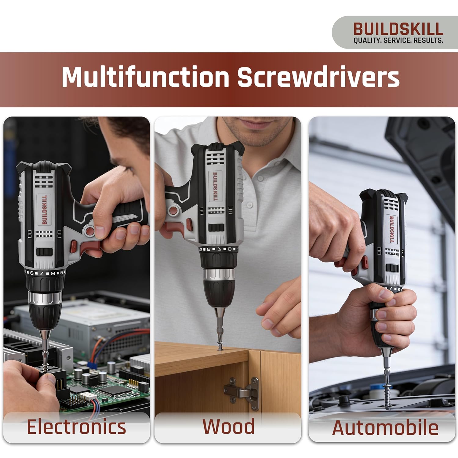 BUILDSKILL 350W Electric Screwdriver | 0-1000RPM Copper Motor | Forward-Reverse | LED Light | 10MM Quick Release Chuck | 23NM Max. Torque with 20+1 Adjustments | 1.8M Long Cable | TPR Soft Grip