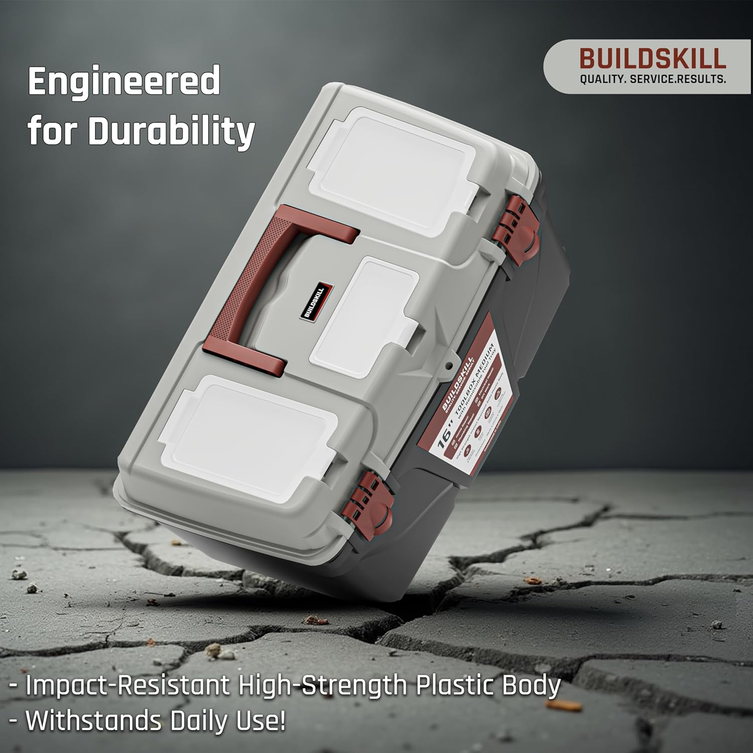BUILDSKILL 16" Medium Tool Box for Home | Convenient Top Lids & Removable Tool Tray | Secure Latch Lock | Key Hole | Heavy Duty Impact Resistant Body | Ideal Repair Toolbox for DIY & Professional Use