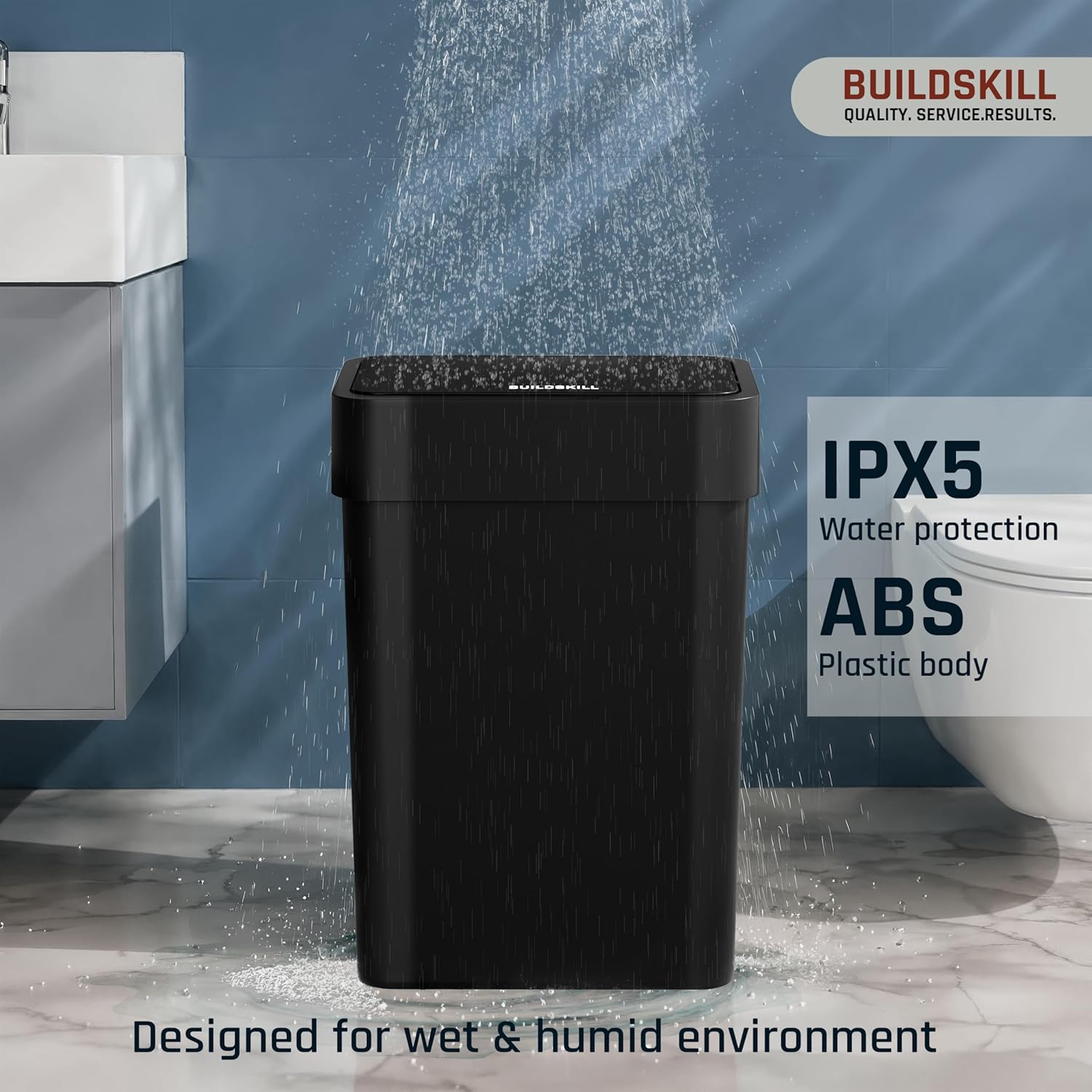 BUILDSKILL 15 Litre Smart Sensor Dustbin for Home | IPX5 Waterproof | 360° Odour Lock | Soft Close & Open | ABS Body | Compact Size | Convenient & Hygienic | Touchless Smart Dustbin for Home (Black)