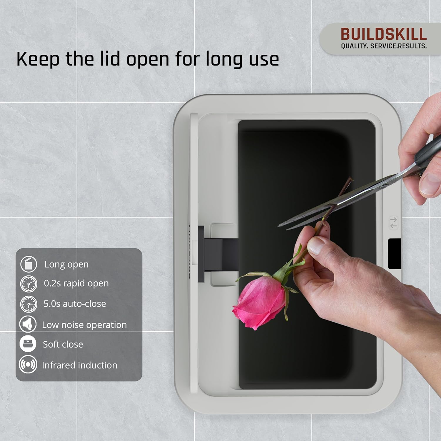 BUILDSKILL 15 Litre Smart Sensor Dustbin for Home | IPX5 Waterproof | 360° Odour Lock | Soft Close & Open | ABS Body | Compact Size | Convenient & Hygienic | Touchless Smart Dustbin for Home (Grey)