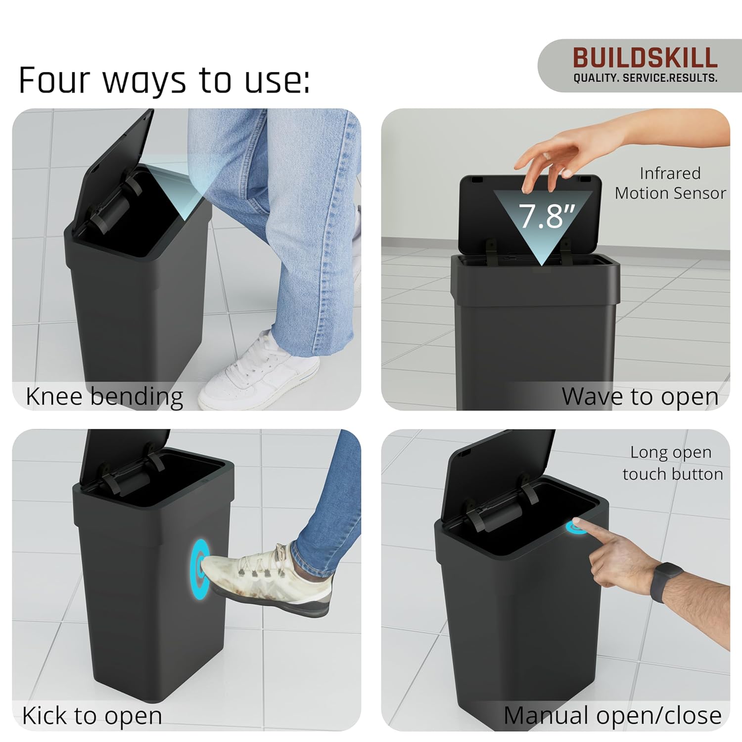 BUILDSKILL 9 Litre Smart Sensor Dustbin for Home | IPX5 Waterproof | 360° Odour Lock | Soft Close & Open | ABS Body | Compact Size | Convenient & Hygienic | Touchless Smart Dustbin for Home (Black)