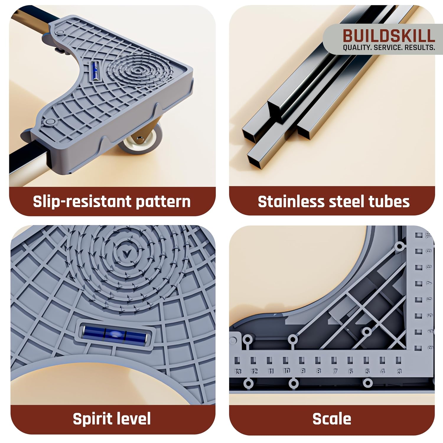 BUILDSKILL 200Kg Washing Machine Stand Adjustable | SS Tubes | 360° Rotating Double Wheels with Lock | Absorbs Vibration | Anti-Skid Top & Front Load Washing Machine Trolley (Grey)