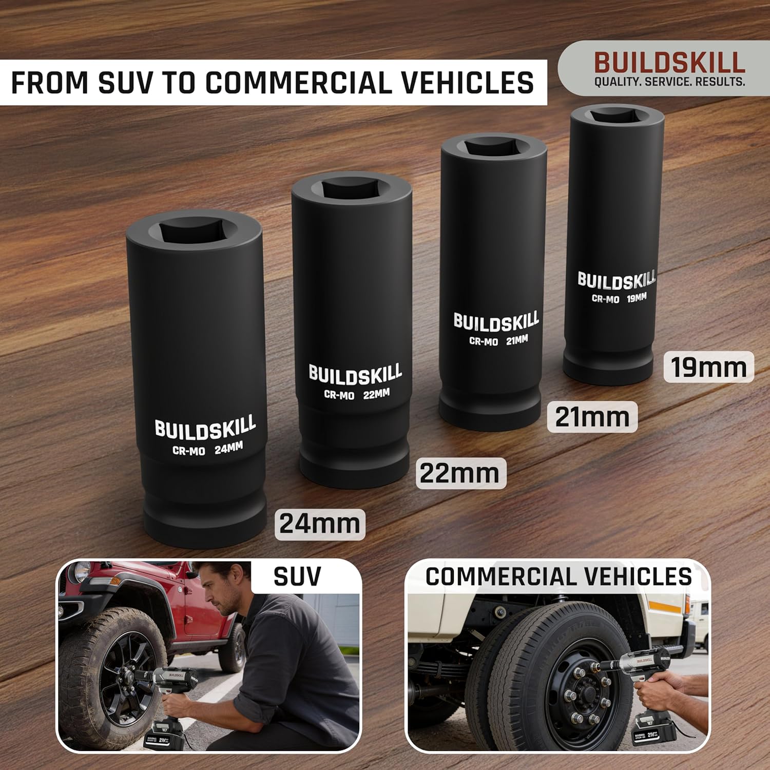 BUILDSKILL 21V - 1/2" 1000NM BLDC Cordless Impact Wrench | 2 x 4.0Ah Battery | 4 Pcs Socket | LED Light | 2200-1750-1400 RPM | 2800-2550-2100 Impact Rate | 2.0A Fast Charger | Reverse Self Stop Mode