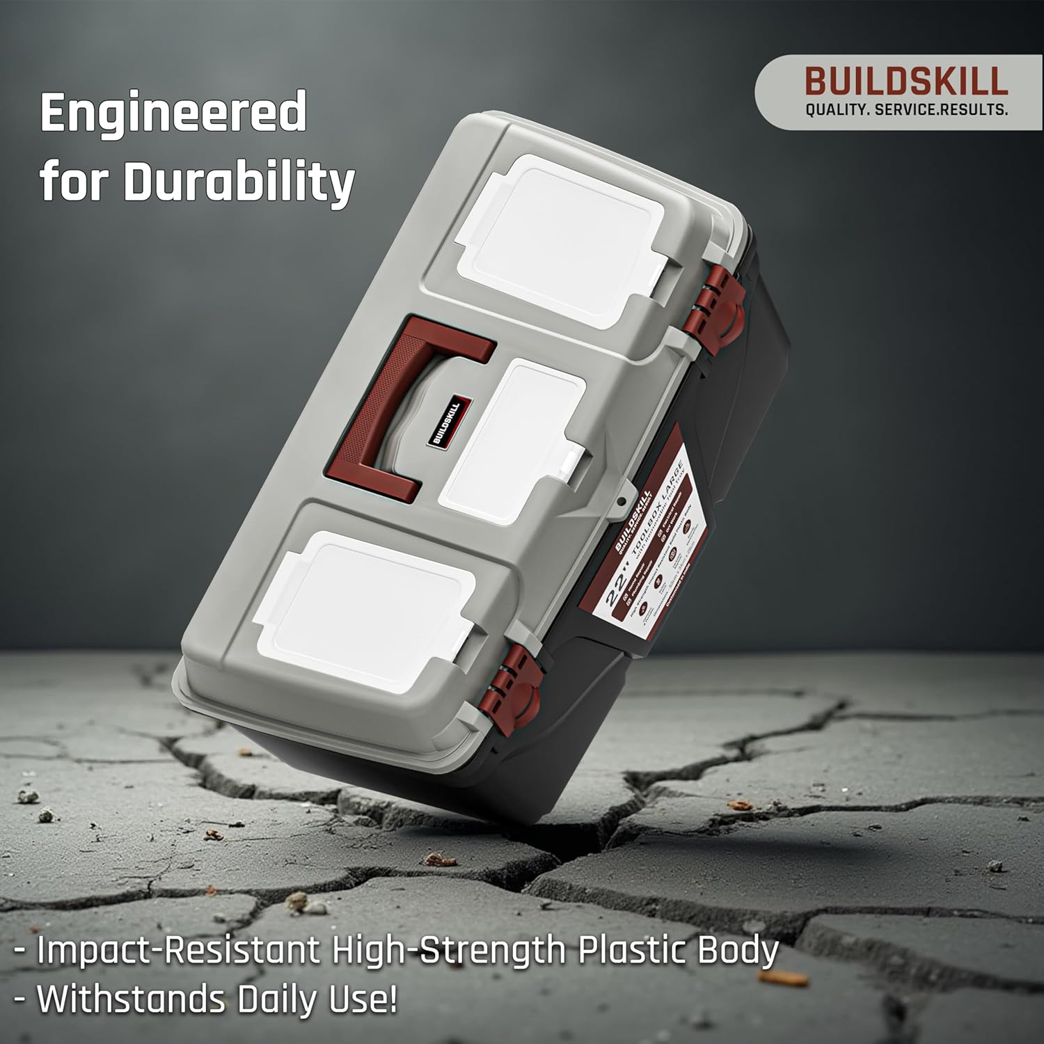 BUILDSKILL 22" Large Tool Box for Home | Convenient Top Lids & Removable Tool Tray | Secure Latch Lock | Key Hole | Heavy Duty Impact Resistant Body | Ideal Repair Toolbox for DIY & Professional Use