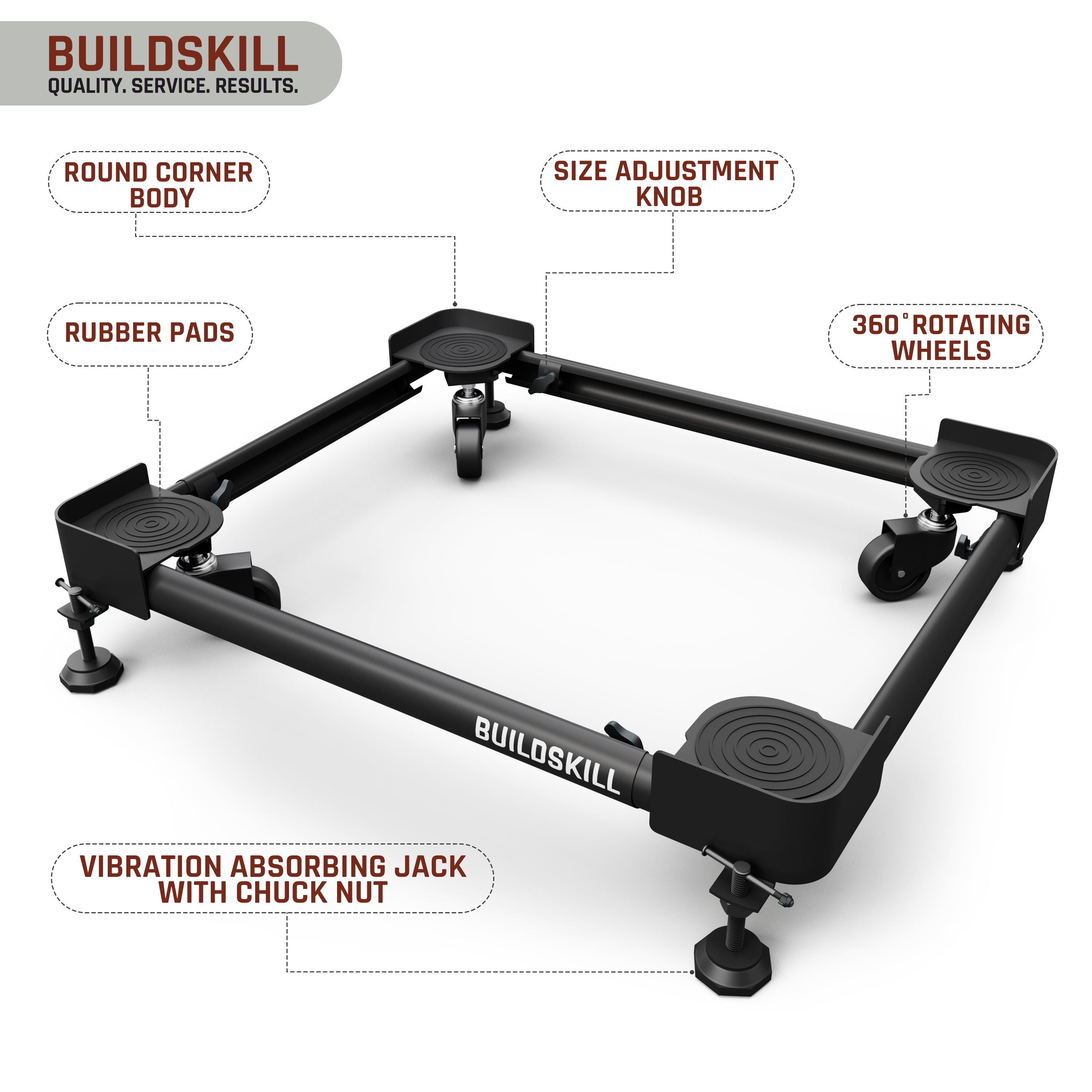 Buildskill Adjustable Washing Machine Trolley with 160 KG Load Capacity