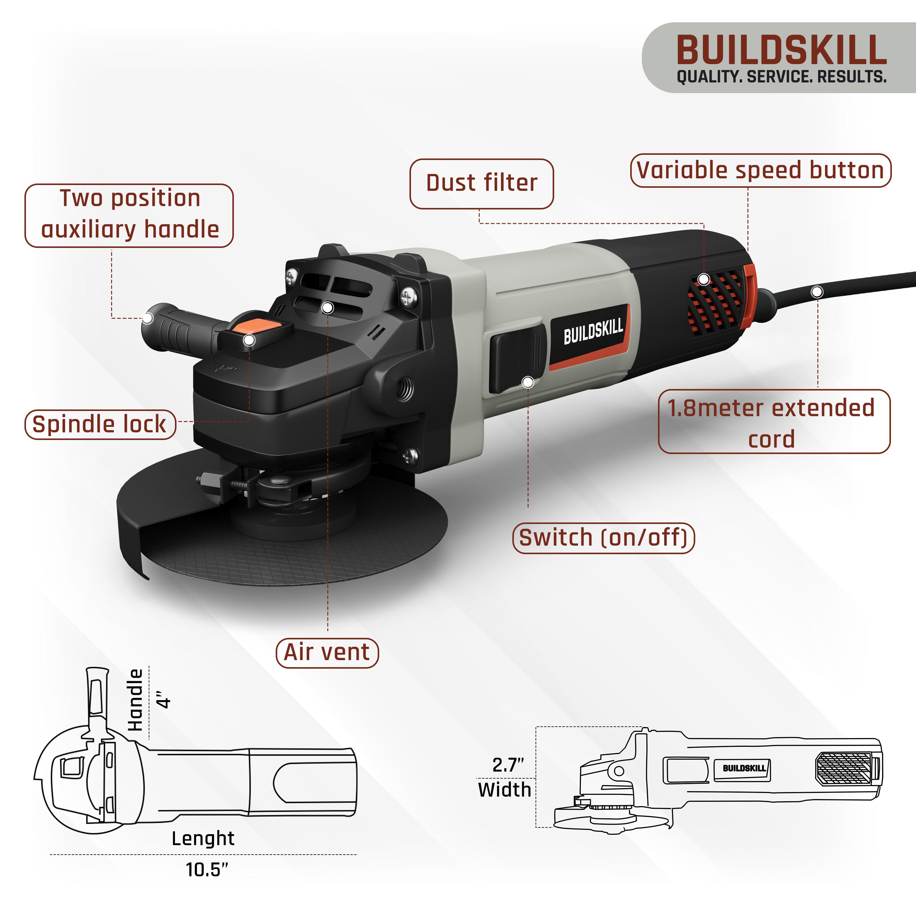 Angle Grinder 1100W 125MM QC + VS