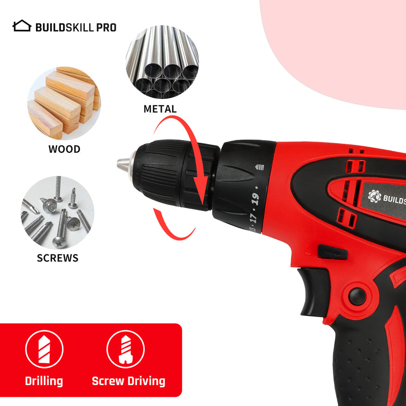 Buildskill Home Professional DIY Screwdriver Reversible Drill BPSD10RE Pistol Grip Drill