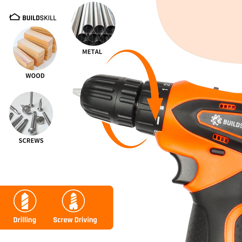 Buildskill 12V Li-ion Cordless Drill BDLI2K3 with Reversible Function with 27 pieces Power & Hand Tool Kit  (27 Tools)