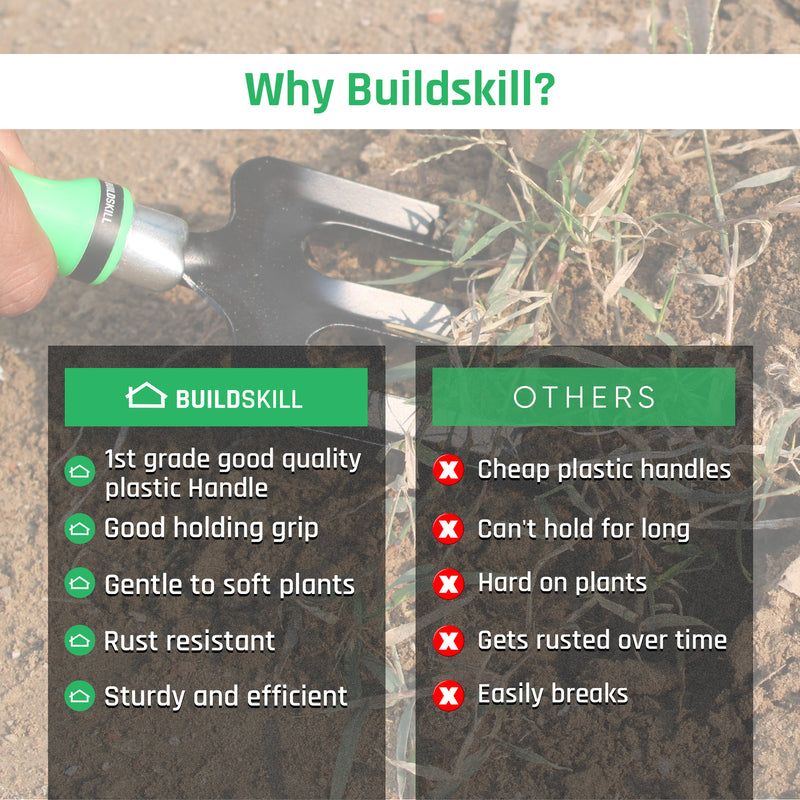 BUILDSKILL GTS011 Gardening/Planting Hand Tool Kit, Trowel, Transplanter, Weeder, Hand Rake, Khurpa & Cultivator, Heavy Duty Gardening Tool Kit for Home Gardening (Green)(Pack of 6)