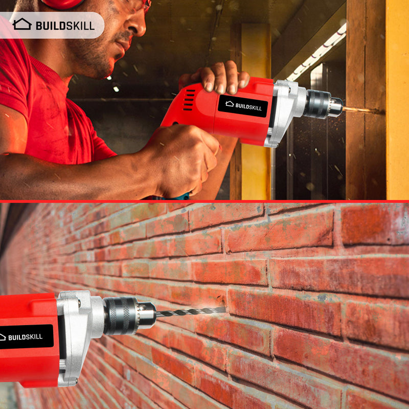 BUILDSKILL BED1100REDC1 10MM Impact Drill Machine Combo With Drill Bits, Screwdriver, Chuck Key, Powerful Motor, 350W,2800RPM,Dual Mode Switch, Variable Speed For Drilling Wood, Steel & Masonry (Red)