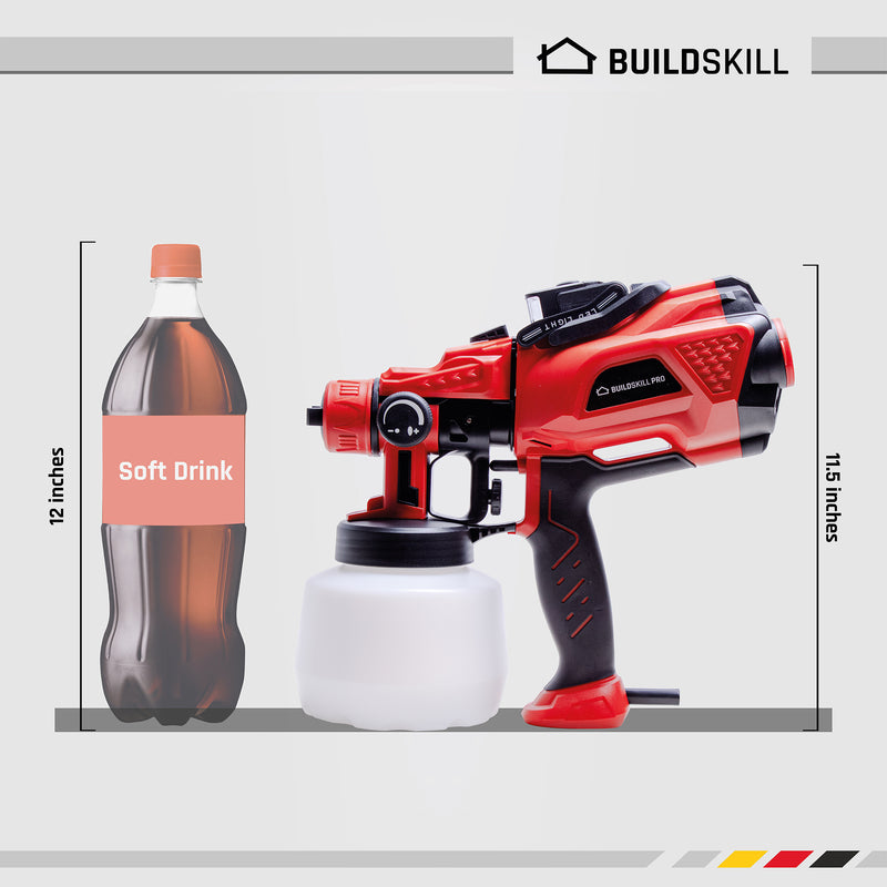 Buildskill Pro BPS2300 HLVP Paint Sprayer/Spray Painting Machine with LED Light, 750W, 32000RPM, 1200ML Paint Reservoir for The DIY Painting Job with 3 Spray Patterns & 3 Nozzles. (Red)