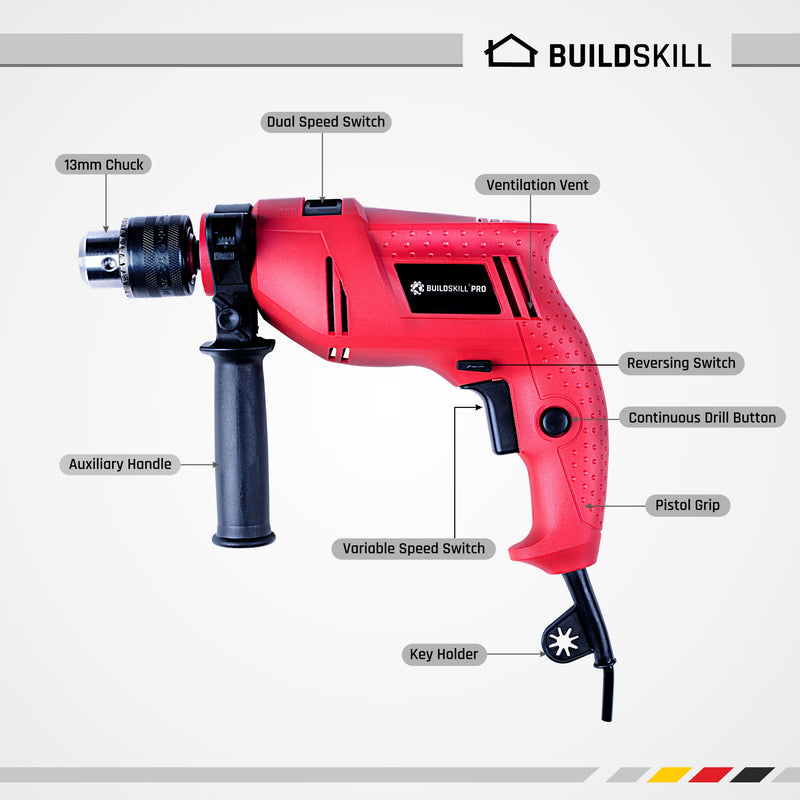 Buildskill Pro BGSB13RE 13MM Impact Drill Kit with 130 pcs Accessories Power & Hand Tool Kit